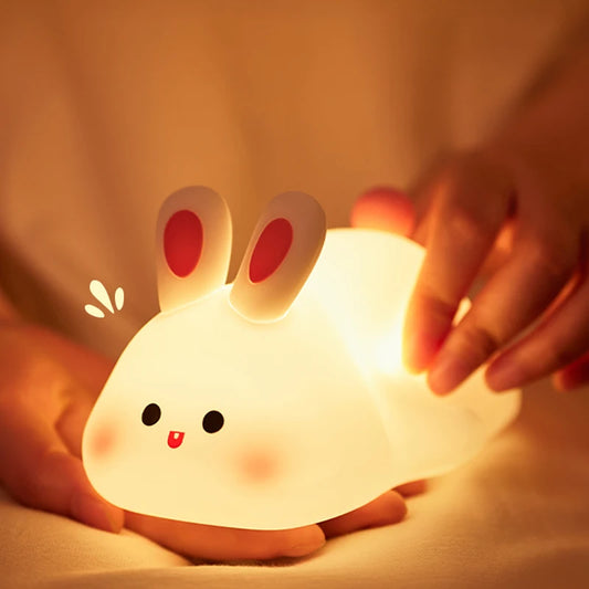 Big Face Rabbit Night Light Cute Silicone Rabbit Cartoon Soft Touch Lamp